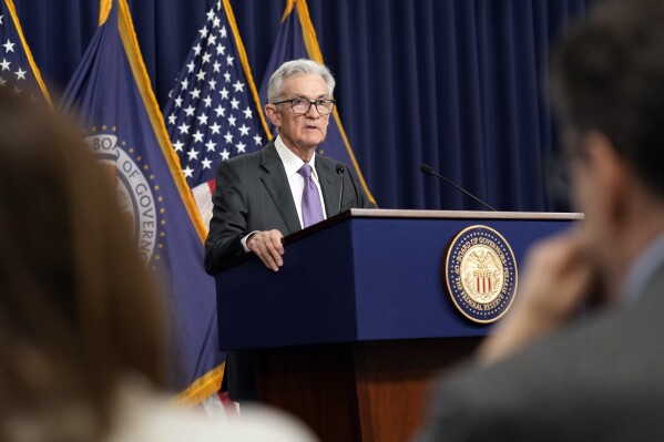 FILE - Federal Reserve Board chair Jerome Powell speaks during a news conference at the Federal Reserve in Washington, March 20, 2024. The Federal Reserve wraps up its two-day policy meeting Wednesday, May 1, 2024. Most analysts expect that the central bank will leave its benchmark borrowing rate alone for the sixth straight meeting. (AP Photo/Susan Walsh, File)