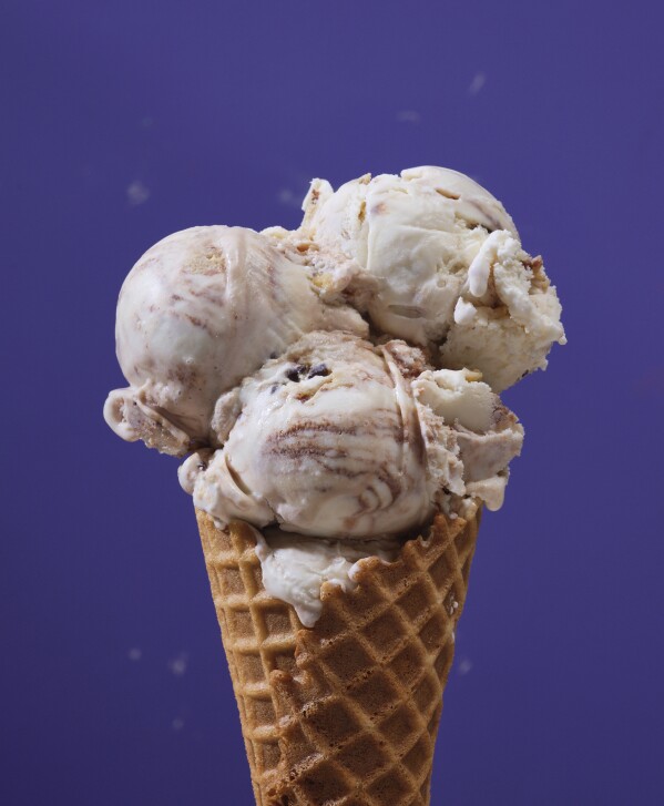 This image released by Clarskon Potter shows a salted Malted Chocolate chip dough ice cream featured in 