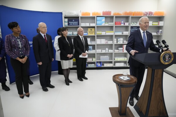 President Joe Biden speaks about prescription drug costs at the National Institutes of Health in Bethesda, Md., Thursday, Dec. 14, 2023. (AP Photo/Andrew Harnik)