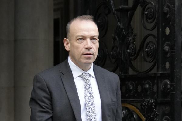 Chris Heaton-Harris, the Secretary of State for Northern Ireland arrives for a Cabinet meeting, the first held by the new British Prime Minister Rishi Sunak, in London, Wednesday, Oct. 26, 2022. Sunak was elected by the ruling Conservative party to replace Liz Truss who resigned. (AP Photo/Kirsty Wigglesworth)