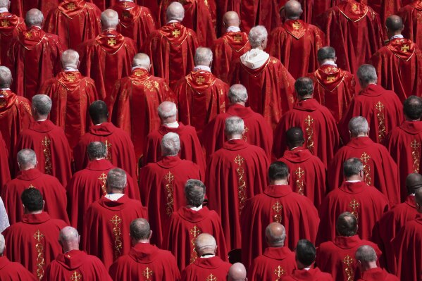 Clergy attend the funeral of Pope Francis in St. Peter's Square at the Vatican, Saturday, April 26, 2025. (AP Photo/Evan Vucci)