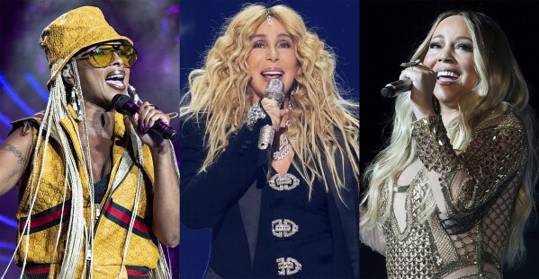 This combination of photos shows Mary J. Blige, from left, Cher, and Mariah Carey, who are among the 2024 nominees for induction into the Rock & Roll Hall of Fame. (AP Photo)