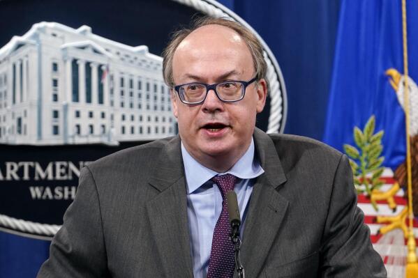 FILE - Jeffrey Clark, then-Assistant Attorney General for the Environment and Natural Resources Division, speaks during a news conference at the Justice Department in Washington, on Sept. 14, 2020. Federal agents have searched the Virginia home of the Trump-era Justice Department official who championed efforts by President Donald Trump to overturn the results of the 2020 election.  (AP Photo/Susan Walsh, Pool, File)