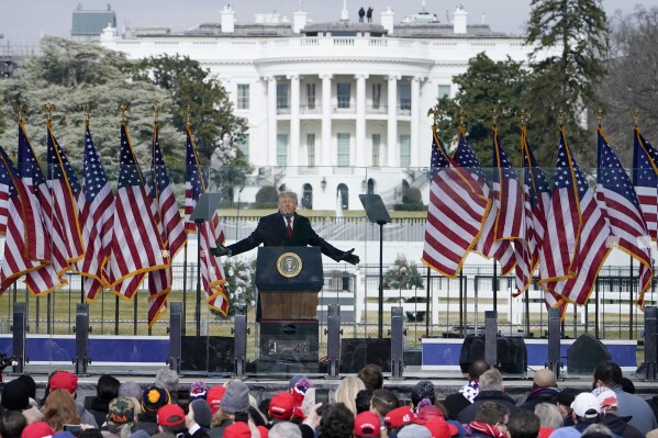 With the White House in the background, President Donald Trump speaks at a rally in Washington, Jan. 6, 2021. (AP Photo/Jacquelyn Martin, File)
