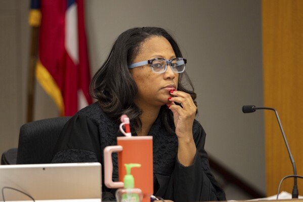 Judge Shukura Ingram listens during a hearing at Fulton County Court in Atlanta on Thursday, Feb. 20, 2025. (Arvin Temkar/Atlanta Journal-Constitution via AP, File)