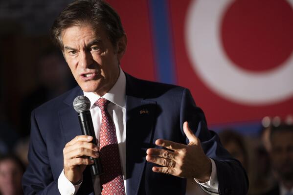 FILE - Dr. Mehmet Oz, Republican Senate candidate in Pennsylvania, speaks in Springfield, Pa., Sept. 8, 2022. Democratic Senate candidate John Fetterman of Pennsylvania says he has agreed to an Oct. 25 televised debate against his Republican rival, Dr. Mehmet Oz. (AP Photo/Ryan Collerd, File)