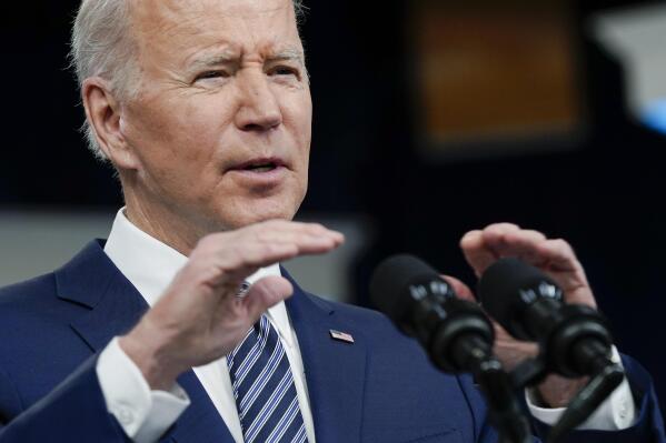 President Joe Biden speaks about his administration's plans to combat rising gas prices in the South Court Auditorium on the White House campus, Thursday, March 31, 2022, in Washington. (AP Photo/Patrick Semansky)