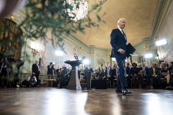 President Joe Biden walks from the podium after a news conference after his meeting with China's President President Xi Jinping at the Filoli Estate in Woodside, Calif., Wednesday, Nov, 15, 2023, on the sidelines of the Asia-Pacific Economic Cooperative conference. (Doug Mills/The New York Times via AP, Pool)