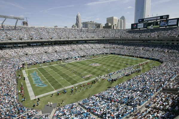 FILE - Bank of America stadium is shown during an NFL football game in Charlotte, N.C., Sept. 13, 2009. The Carolina Panthers and the City of Charlotte have proposed a partnership for a long-term agreement that would renovate Bank of America Stadium and keep the NFL team in North Carolina for the foreseeable future. (AP Photo/Nell Redmond, file)