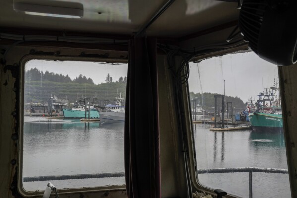 Boats in port at Saint Herman Harbor are visible through the fishing boat Harmony, Saturday, June 24, 2023, in Kodiak, Alaska. (AP Photo/Joshua A. Bickel)