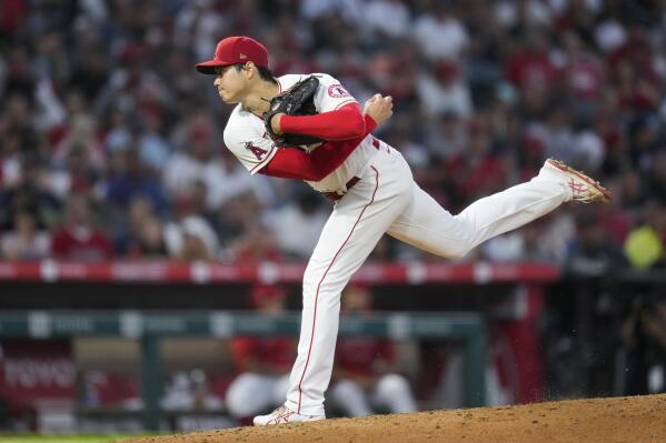 Los Angeles Angels starting pitcher Shohei Ohtani (17) throws during the sixth inning of a baseball game against the Boston Red Sox Tuesday, July 6, 2021, in Anaheim, Calif. (AP Photo/Ashley Landis)