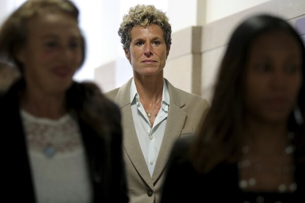 
              Accuser Andrea Constand returns to the courtroom during a lunch break at the sentencing hearing for Bill Cosby at the Montgomery County Courthouse in Norristown, Pa., Monday, Sept. 24, 2018. (David Maialetti/The Philadelphia Inquirer via AP, Pool)
            
