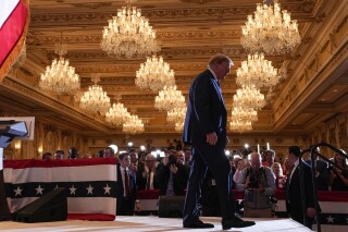 Republican presidential candidate former President Donald Trump departs after speaking at a Super Tuesday election night party Tuesday, March 5, 2024, at Mar-a-Lago in Palm Beach, Fla. (AP Photo/Evan Vucci)
