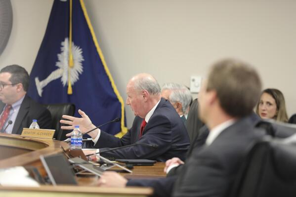 South Carolina Senate President Thomas Alexander, R-Walhalla, speaks at a conference committee discussing the state budget on Wednesday, June 7, 2023, in Columbia, S.C. (AP Photo/Jeffrey Collins)