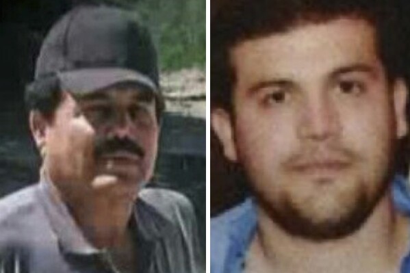 This combo of images provided by the U.S. Department of State show Ismael “El Mayo” Zambada, a historic leader of Mexico’s Sinaloa cartel, left, and Joaquín Guzmán López, a son of another infamous cartel leader, after they were arrested by U.S. authorities in Texas, the U.S. Justice Department said Thursday, July 25, 2024. (U.S. Department of State via ĢӰԺ)