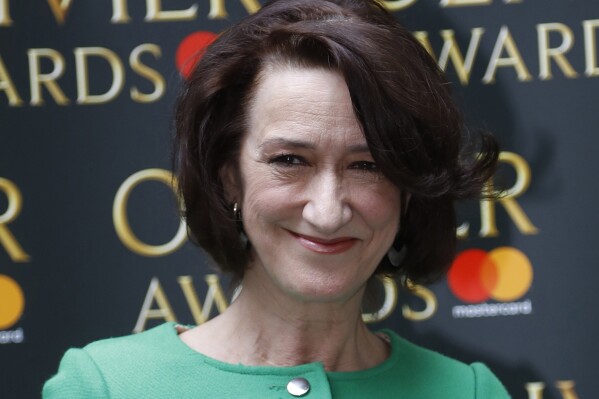 FILE - Haydn Gwynne arrives for the the Olivier Awards nominees luncheon in London, Friday, March 10, 2017. Gwynne, a versatile and acclaimed performer on British stage and screen, has died. She was 66 and had recently been diagnosed with cancer. Her agent Alex Irwin said the actress died in a London hospital early Friday, Oct. 20, 2023, “surrounded by her beloved sons, close family and friends.” (AP Photo/Frank Augstein, file)