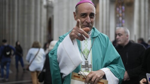 Monsignor Victor Manuel Fernandez, archbishop of La Plata, smiles after a Mass at the Cathedral in La Plata, Argentina, Sunday, July 9, 2023. Fernandez was appointed by Pope Francis to head the Holy See's Dicastery for the Doctrine of the Faith at the Vatican. (AP Photo/Natacha Pisarenko)