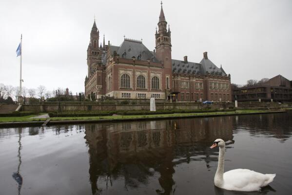 FILE - Exterior view of the International Court of Justice, or World Court, in The Hague, Netherlands, Friday, Feb. 2, 2018. The United Nations' highest court ruled Thursday, April 21, 2022 that Colombia breached Nicaragua's rights in waters of the Caribbean, including by hindering Nicaraguan fishing vessels and granting fishing permits for Colombian and other boats. (AP Photo/Peter Dejong, File)