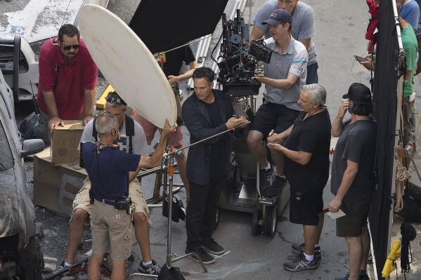 FILE - Cast member Mark Ruffalo works during the filming of "Avengers: Infinity War," Wednesday, July 5, 2017, in Atlanta. Georgia House members on Thursday Feb. 29, 2024 voted to limit transfers of Georgia's lucrative film tax credit and require moviemakers do more to get the top tax credit rate. (AP Photo/Mike Stewart, File)