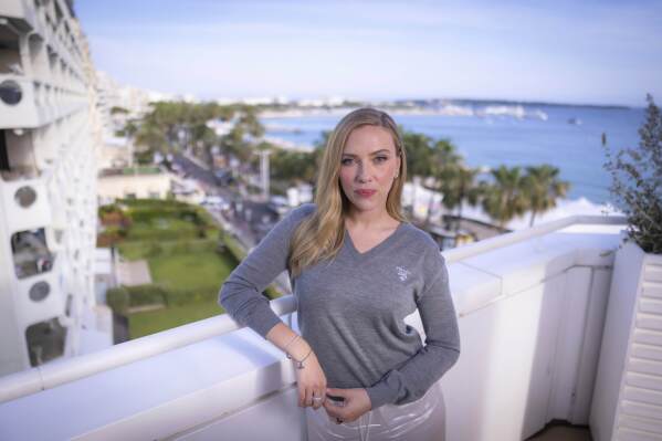 Director Scarlett Johansson poses for a portrait photograph for the film 'Eleanor the Great' at the 78th international film festival, Cannes, southern France, Wednesday, May 21, 2025. (Photo by Joel C Ryan/Invision/AP)