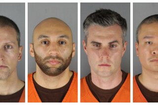 FILE - This combination of June 3, 2020, file photos, provided by the Hennepin County, Minn.m, Sheriff's Office, shows, from left, Derek Chauvin, J. Alexander Kueng, Thomas Lane and Tou Thao. A Minnesota judge on Wednesday, Oct. 21, 2020, has dismissed a third-degree murder charge filed against Chauvin, the former Minneapolis police officer who pressed his knee against George Floyd's neck, but the more serious second-degree murder charge remains. The judge also denied defense requests to dismiss the aiding and abetting counts against the three other former officers, Lane, Kueng and Thao. (Hennepin County Sheriff's Office via AP)