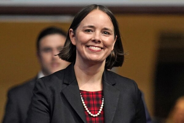 FILE- Secretary of State Shenna Bellows attends an event in this Jan. 4, 2023 file photo, in Augusta, Maine. (AP Photo/Robert F. Bukaty, files)