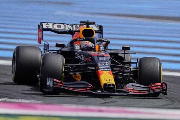 Red Bull driver Max Verstappen of the Netherlands steers his car during the first free practice for the French Formula One Grand Prix at the Paul Ricard racetrack in Le Castellet, southern France, Friday, June 18, 2021. The French Grand Prix will be held on Sunday. (AP Photo/Francois Mori)