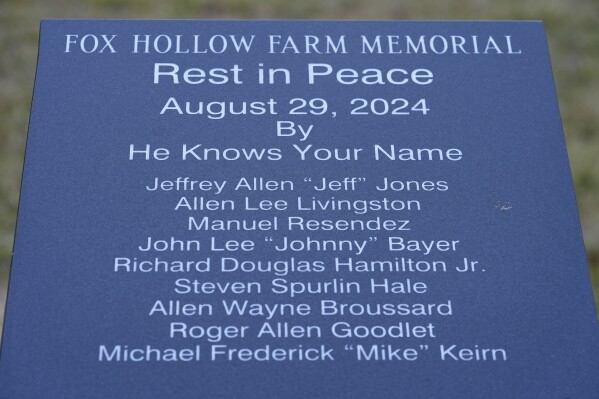 The name of Allen Livingston is seen on a memorial, Thursday, Dec. 26, 2024, in Westfield, Ind. (AP Photo/Darron Cummings)