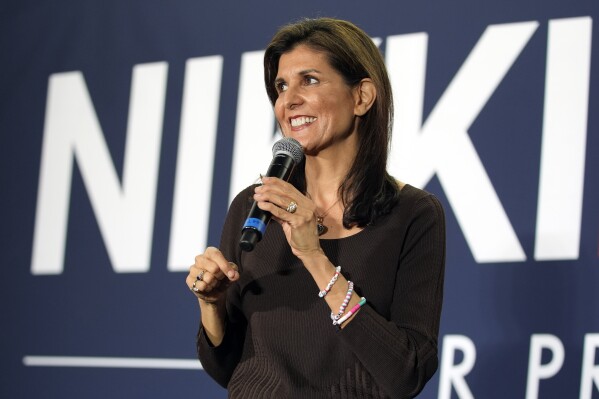 Republican presidential candidate former UN Ambassador Nikki Haley speaks at a campaign event, Thursday, Feb. 29, 2024, in Falls Church, Va. (AP Photo/Alex Brandon)