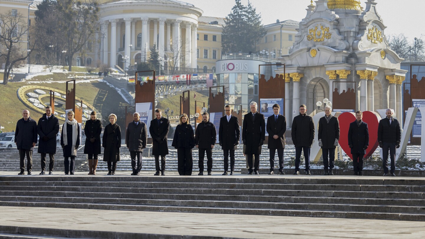Western leaders visit Kyiv and pledge military support against Russia on the war’s third anniversary