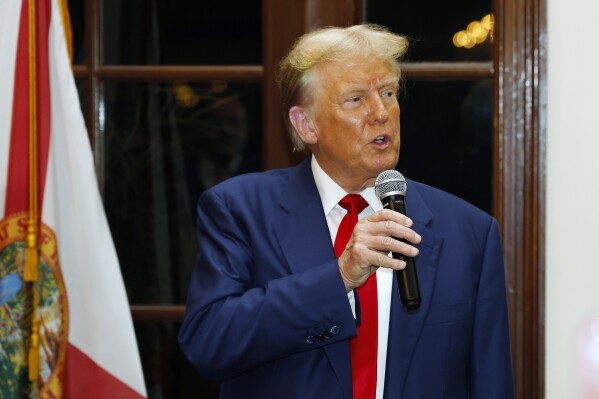 Republican presidential candidate, former President Donald Trump speaks during the Club Golf Awards at Trump International Golf Course in West Palm Beach, Fla., Sunday, March 24, 2024. (AP Photo/Terry Renna)