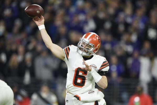 Baker Mayfield of the Cleveland Browns throws a first half pass while