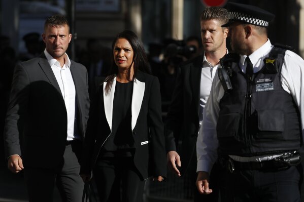 Ant-Brexit campaigner Gina Miller arrives at the Supreme Court in London, Wednesday, Sept. 18, 2019. The Supreme Court is set to decide whether Prime Minister Boris Johnson broke the law when he suspended Parliament on Sept. 9, sending lawmakers home until Oct. 14 — just over two weeks before the U.K. is due to leave the European Union. (AP Photo/Alastair Grant)