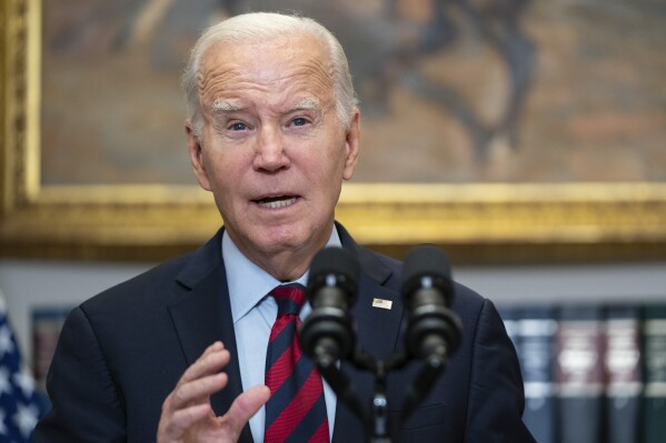 FILE - President Joe Biden speaks about student loan debt forgiveness, in the Roosevelt Room of the White House, Oct. 4, 2023, in Washington. Biden has a lot of unfinished business from his first term that he intends to continue if reelected. (AP Photo/Evan Vucci, File)