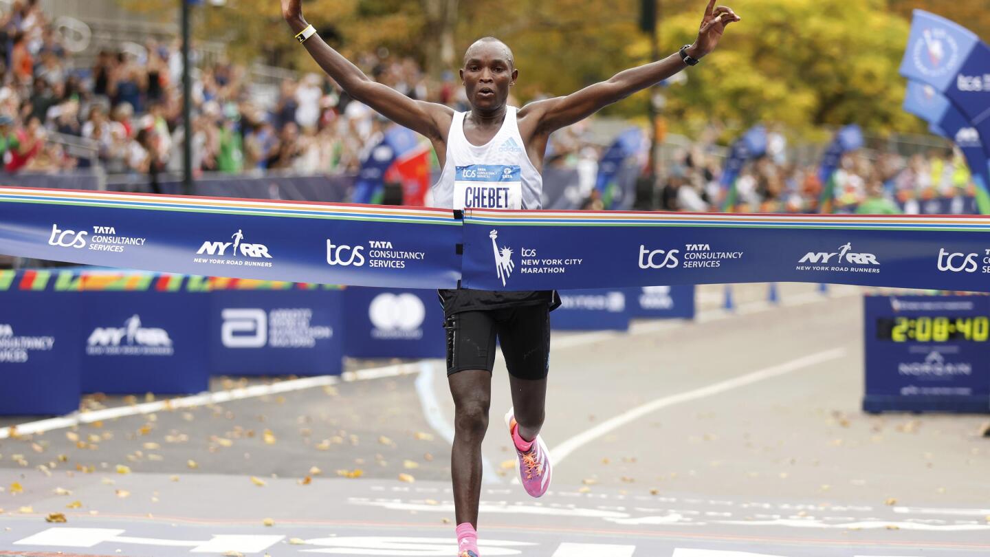 Chebet and Lokedi of Kenya win NYC Marathon races in debuts | AP News