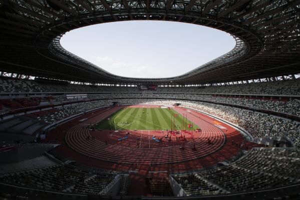 FILE - A general view of National Stadium during an athletics test event for the Tokyo 2020 Olympics Games in Tokyo, on May 9, 2021. The $1.4 billion Tokyo national stadium, built by the Japanese government for last year’s Olympics, is being viewed as the site for track and field's world championships. A team from World Athletics — the governing body of the sport — met with Tokyo Governor Yuriko Koike on Wednesday, May 25, and was to tour the stadium on Thursday, May 26.(AP Photo/Shuji Kajiyama, File)