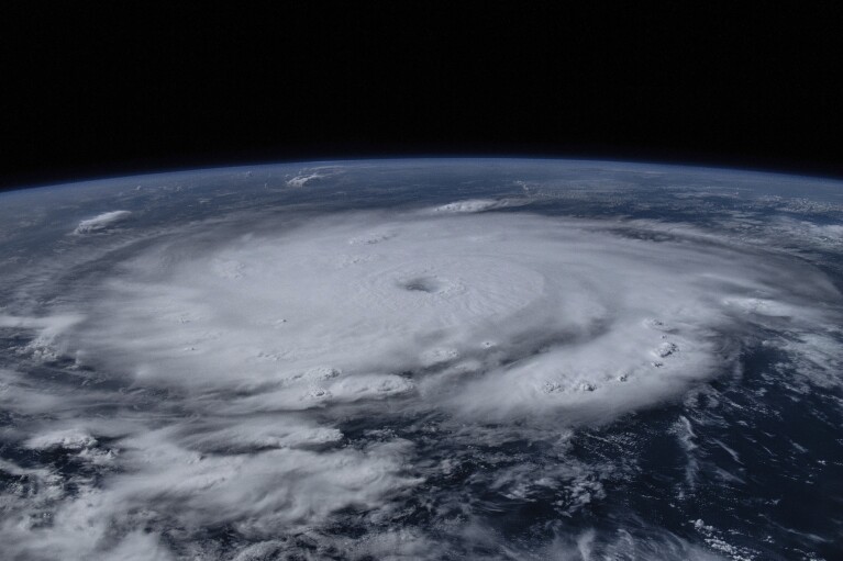 This image provided by NASA shows Hurricane Beryl from the International Space Station on Sunday, July 1, 2024.  (NASA via AP)