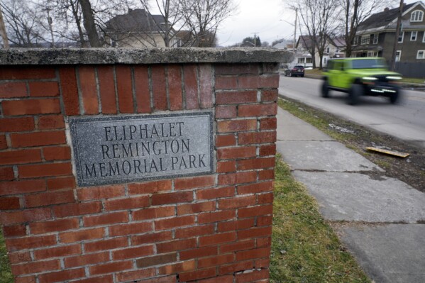 A park named for Eliphalet Remington, the founder of Remington Arms Co., Inc., is seen in Ilion, N.Y., Thursday, Feb. 1, 2024. (APPhoto/Seth Wenig)