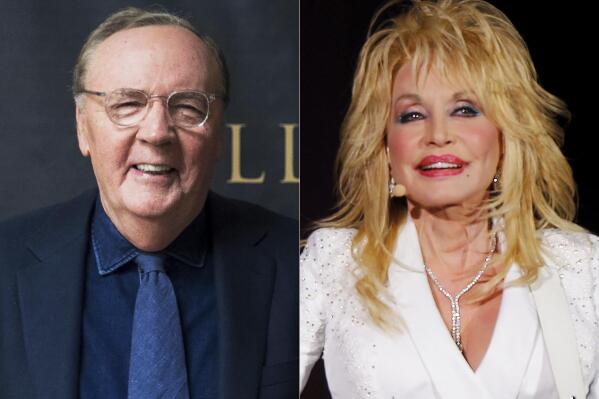 Author James Patterson appears at an event to promote his novel in New York on June 5, 2018, left, and Dolly Parton performs in concert on July 31, 2015, in Nashville, Tenn. The pair completed a project with words and music, “Run, Rose, Run,” an Amazon.com bestseller even before publication, and the work of fiction to arrive with an accompanying soundtrack. (AP Photo)
