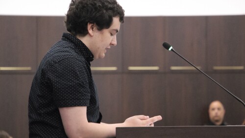 Rowan Bilodeau, a 15-year old transgender boy from Pittsboro, N.C., testifies Tuesday, June 20, 2023, about his positive experience with gender-affirming care at the Legislative Office Building in Raleigh, N.C. (AP Photo/Hannah Schoenbaum)