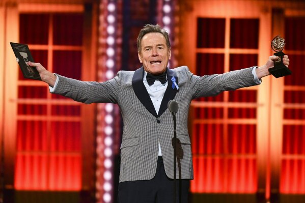FILE - In this June 9, 2019, file photo, Bryan Cranston accepts the award for best performance by an actor in a leading role in a play for "Network" at the 73rd annual Tony Awards at Radio City Music Hall in New York. Cranston contracted and recovered from COVID-19 and has donated his plasma because it contains antibodies, he made the announcement in a video posted to Instagram on Thursday, July 30, 2020. (Photo by Charles Sykes/Invision/AP, File)