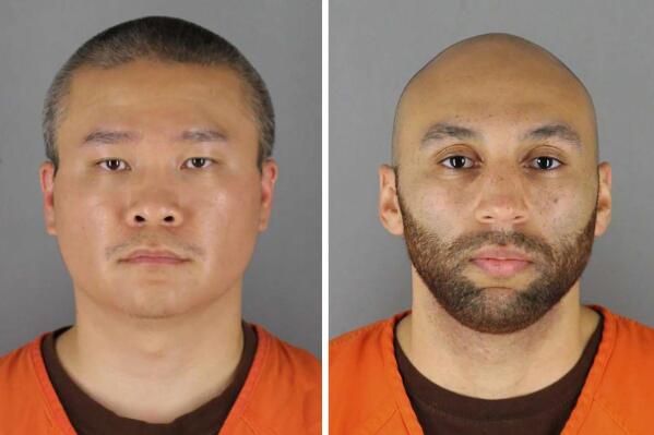 FILE - This combo of photos provided by the Hennepin County Sheriff's Office in Minnesota, show Tou Thao, left, and J. Alexander Kueng. A federal judge on Wednesday, July 27, 2022, sentenced the two former Minneapolis police officers who were convicted of violating George Floyd’s civil rights to lighter terms than recommended in sentencing guidelines. Kueng was sentenced to three years in prison and Tou Thao was sentenced to 3 and a half years. (Hennepin County Sheriff's Office via AP, File)