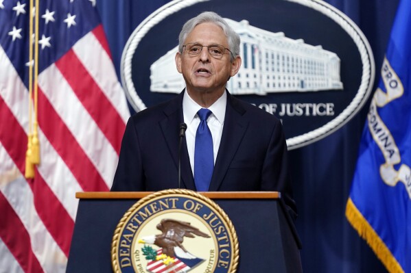 Attorney General Merrick Garland speaks at the Department of Justice, Friday, Aug. 11, 2023, in Washington. Garland announced Friday he is appointing a special counsel in the Hunter Biden probe, deepening the investigation of the president's son ahead of the 2024 election. (AP Photo/Stephanie Scarbrough)