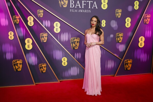 Hannah John-Kamen poses for photographers upon arrival at the 78th British Academy Film Awards, BAFTA's, in London, Sunday, Feb. 16, 2025. (Photo by Joel C Ryan/Invision/AP)
