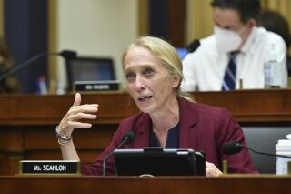 FILE - Rep. Mary Gay Scanlon, D-Pa., speaks during a House Judiciary subcommittee on antitrust on Capitol Hill on Wednesday, July 29, 2020, in Washington. U.S. Rep. Scanlon was carjacked at gunpoint by two men in a south Philadelphia park but wasn’t injured, police and her office said. Police said Scanlon, was walking to her parked vehicle after a meeting in FDR park shortly before 3 p.m. Wednesday, Dec. 22, 2021, when two armed men demanded her keys. (Mandel Ngan/Pool via AP, File)