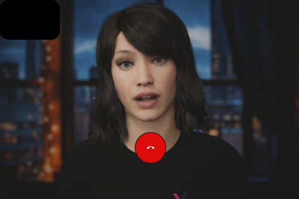 An AI avatar from Xoltar, a company developing AI assistants for healthcare, is shown in a video call with a patient.