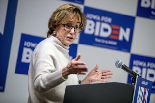 FILE - In this Jan. 8, 2020 file photo, Valerie Biden Owens speaks at a campaign stop to support her brother, Democratic presidential candidate former Vice President Joe Biden at the Biden for President Des Moines South Side Office, in Des Moines, Iowa. For the better part of a half-century Valerie Biden Owens cultivated the political career of her brother, Joe Biden, now the Democratic nominee for president. During that time Valerie Biden Owens managed 36 years of Senate campaigns and two unsuccessful presidential bids for her brother. (AP Photo/Andrew Harnik)