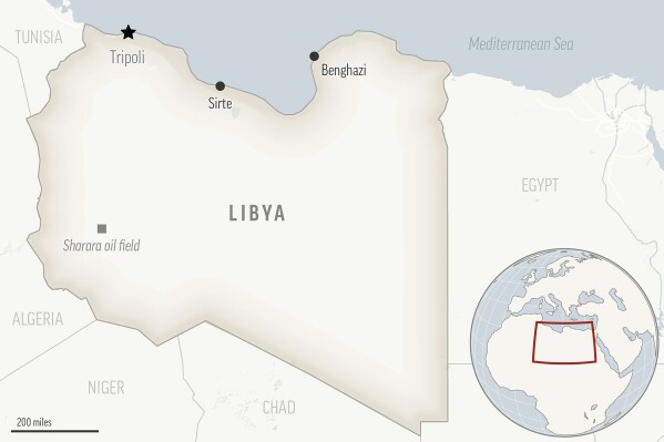 This is a locator map for Libya with its capital, Tripoli. (APPhoto)