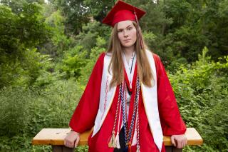 Paxton Smith, Lake Highlands High School valedictorian, poses for a photo, Wednesday, June 2, 2021, in Dallas. Smith scrapped a speech approved by her school administrators and delivered an abortion rights call in its place. (Juan Figueroa/The Dallas Morning News via AP)
