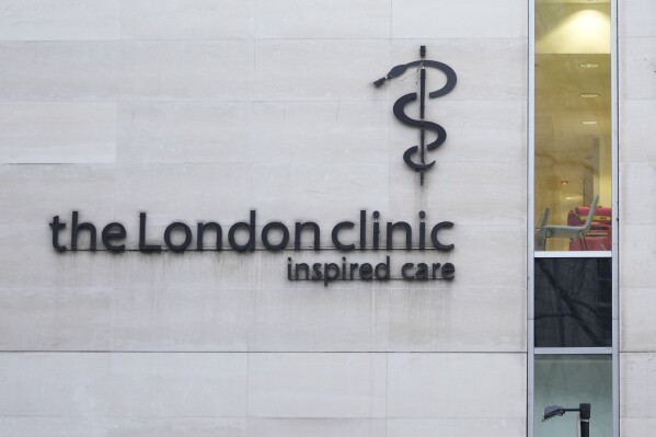 FILE - A general view of The London Clinic where Kate, Princess of Wales is recovering from surgery, in London, Wednesday, Jan. 17, 2024. A British privacy watchdog said Wednesday, March 20, 2024, it is looking into a report that staff at a private London hospital tried to access the Princess of Wales’ medical records while she was a patient for abdominal surgery. (AP Photo/Kin Cheung, File)